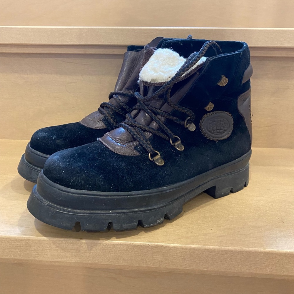 Pajar Black Suede Lug Boot with Brown Accents